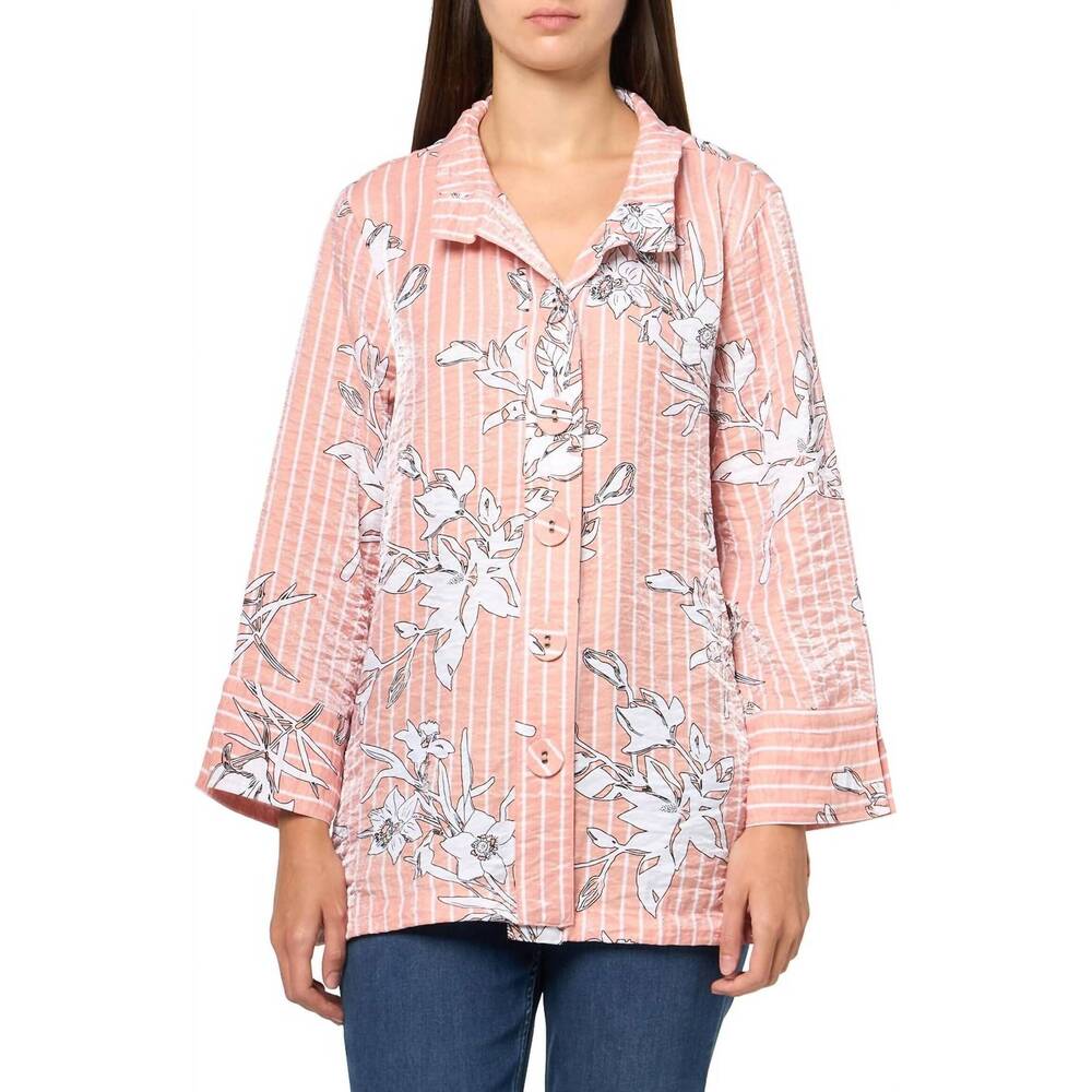NEW MULTIPLES floral button down shirt in pretty in pink